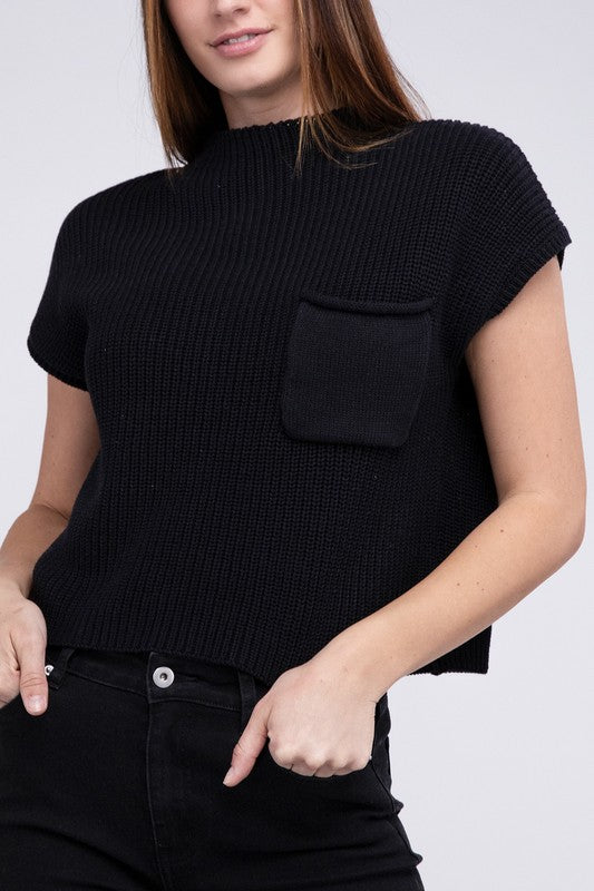 Women Mock Neck Short Sleeve Cropped Sweater | Zarnesh