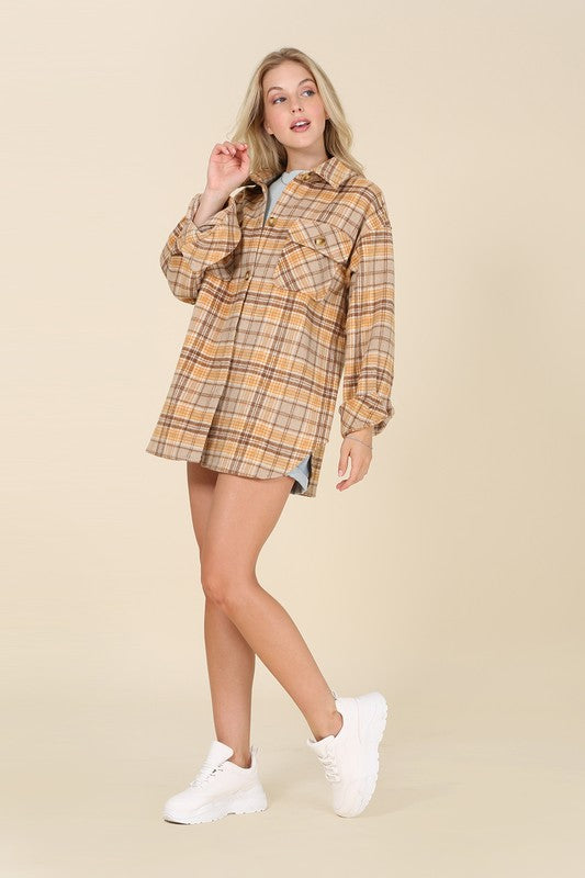 Women Plaid Shacket with Pockets | Zarnesh