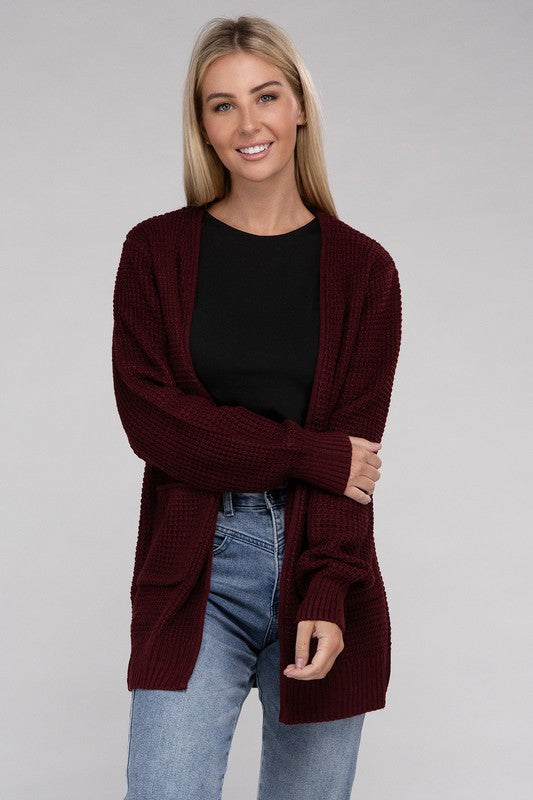 Women Low Gauge Waffle Open Cardigan Sweater | Zarnesh