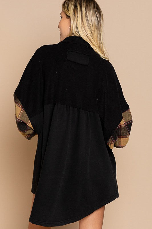 Women Long Sleeve with Plaid Detail Sleeve Shacket | Zarnesh