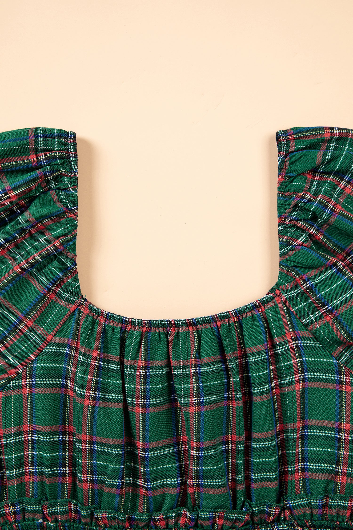 Plaid Smocked Waist Square Neck Mini Dress | Zarnesh