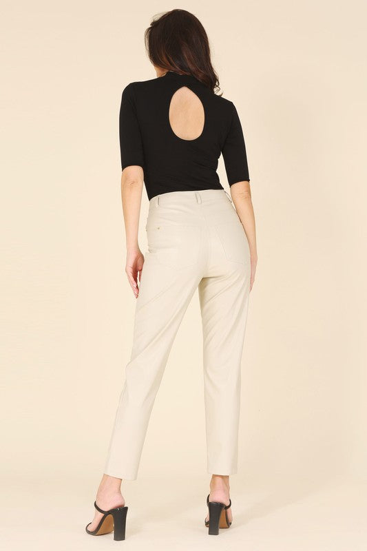 Women Solid Pattern Unlined But Opaque Vegan Leather Pants Zarnesh