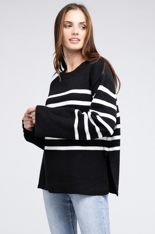 Women’s Ribbed Hem Stripe Sweater | Zarnesh