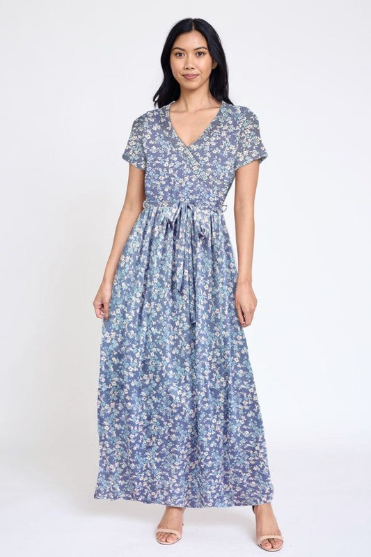 Women's Plus Floral Surplice Bodice Sash Maxi Dress | Zarnesh