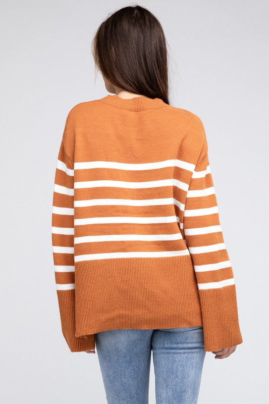 Women’s Ribbed Hem Stripe Sweater | Zarnesh