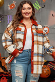 Women Plus Size Plaid Collared Long Sleeves Buttoned Jacket Zarnesh