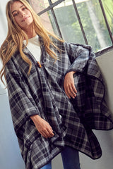 Women Toggle Close Plaid Poncho | Zarnesh