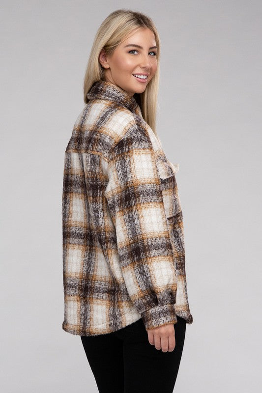 Women Blend of Shirt-Style Jacket Plaid Flannel Shacket | Zarnesh