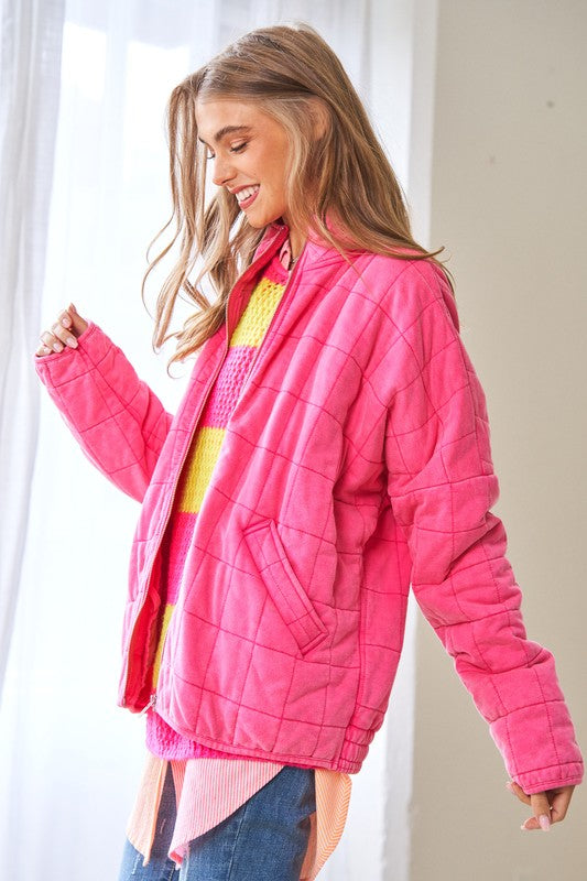 Women Washed Soft Comfy Quilting Zip Closure Jacket | Zarnesh