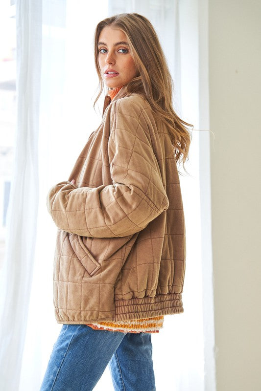 Women Washed Soft Comfy Quilting Zip Closure Jacket | Zarnesh