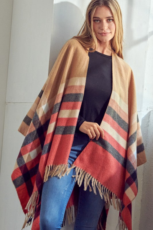 Women Plaid Pattern Shawl Poncho | Zarnesh