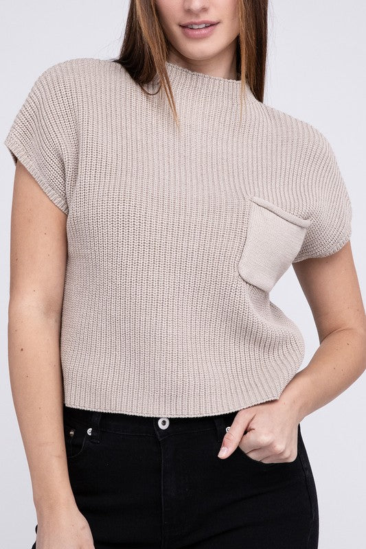 Women Mock Neck Short Sleeve Cropped Sweater | Zarnesh