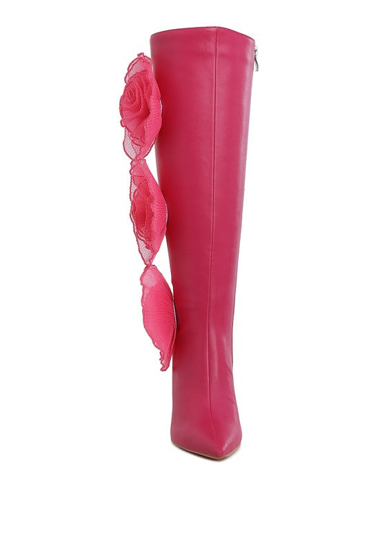 Women’s Chinkara Sheer Big Rose Detail Long Boots | Zarnesh