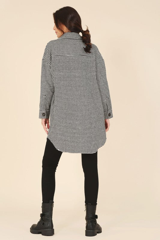 Women Houndstooth Long Shacket | Zarnesh