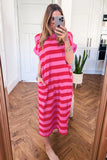 Casual Stripe Short Sleeve T Shirt Maxi Dress | Zarnesh