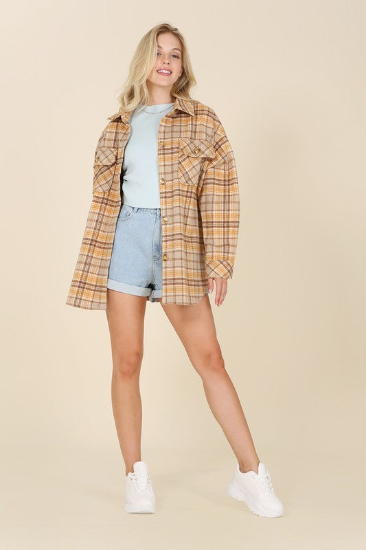 Women Plaid Shacket with Pockets | Zarnesh