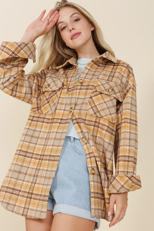 Women Plaid Shacket with Pockets | Zarnesh