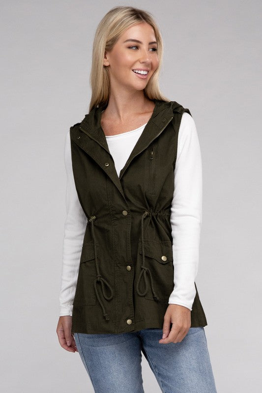 Women Drawstring Waist Military Hoodie Vest | Zarnesh