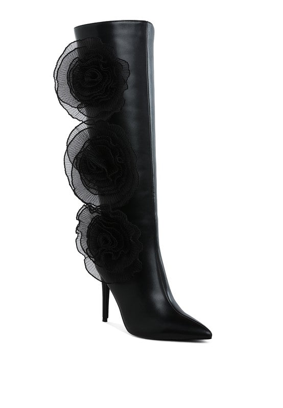 Women’s Chinkara Sheer Big Rose Detail Long Boots | Zarnesh