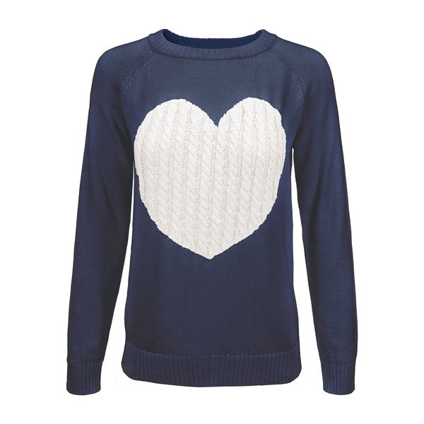 Women Love Heart Jacquard Round Neck Pullover Sweater | Zarnesh