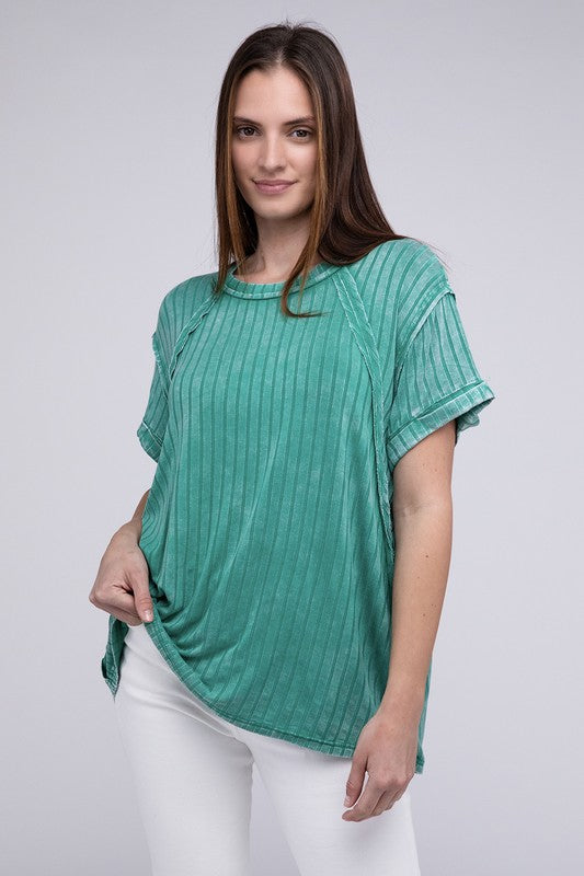 Women Ribbed Raglan Dolman Sleeve Boat-Neck Top | Zarnesh