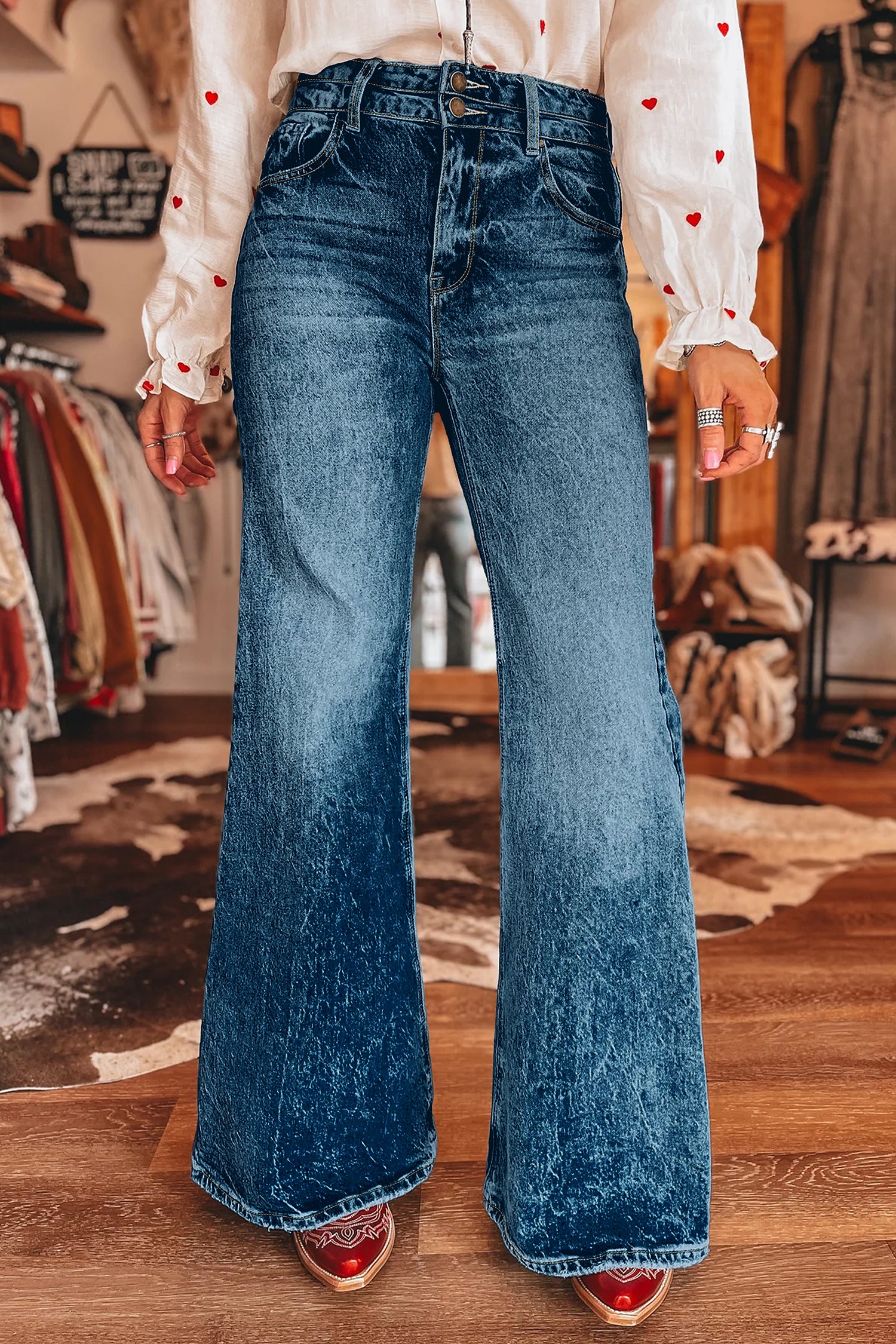 Double Button High Rise Waisted Flare Jeans | Zarnesh