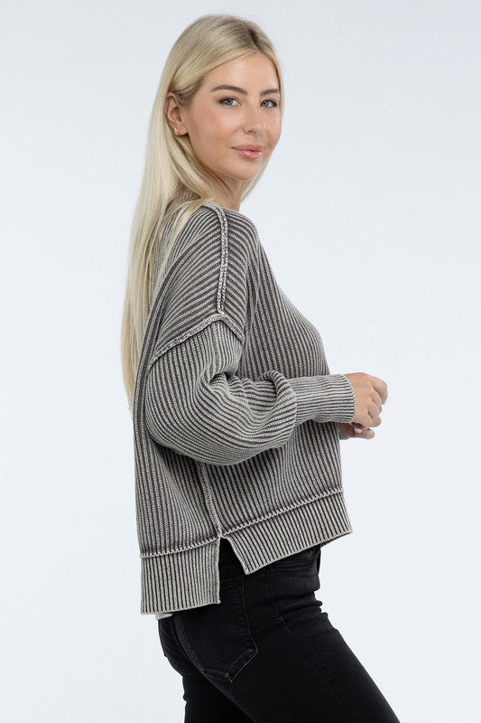 Women’s Washed Side Slit Oversized Cropped Sweater | Zarnesh