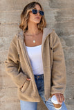 Women Fleece Zip Up Side Pockets Hooded Pocketed Jacket Zarnesh