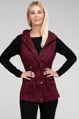 Women Drawstring Waist Military Hoodie Vest | Zarnesh