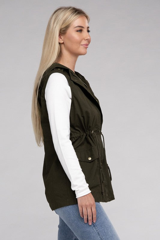 Women Drawstring Waist Military Hoodie Vest | Zarnesh