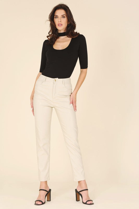 Women Solid Pattern Unlined But Opaque Vegan Leather Pants Zarnesh