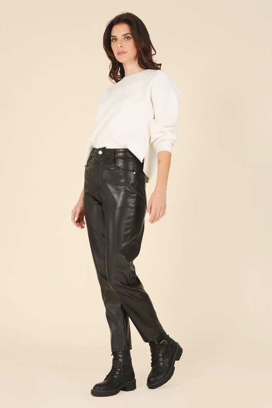 Women Solid Pattern Unlined But Opaque Vegan Leather Pants Zarnesh