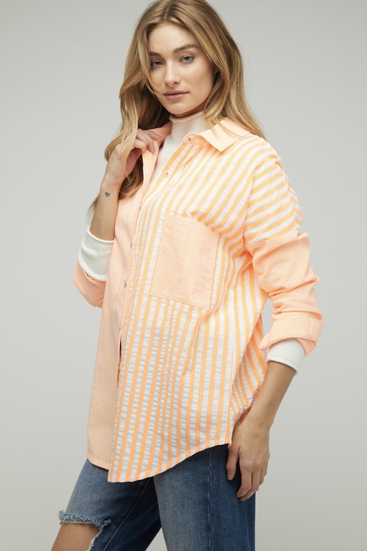 Women Stripe Button Down Long Sleeve Shirt | Zarnesh