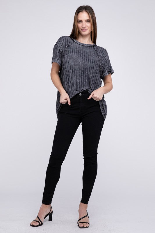 Women Ribbed Raglan Dolman Sleeve Boat-Neck Top | Zarnesh