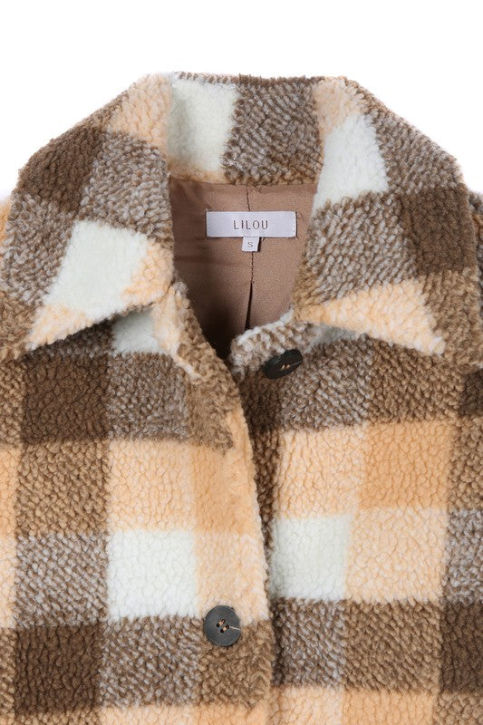 Women’s Plaid Sherpa Jacket with Pockets | Zarnesh