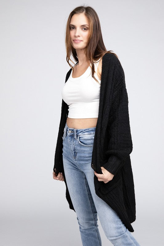 Women Twist Knitted Open Front Cardigan with Pockets | Zarnesh