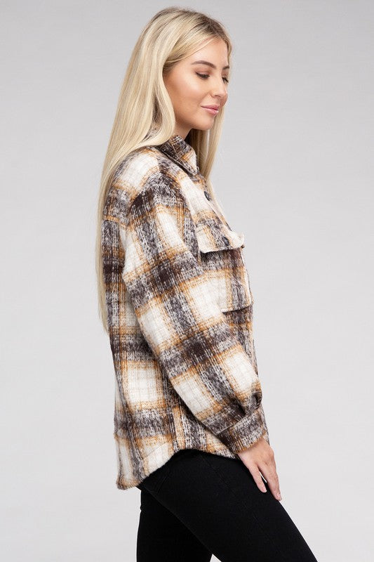 Women Blend of Shirt-Style Jacket Plaid Flannel Shacket | Zarnesh