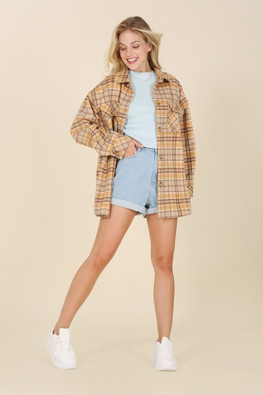 Women Plaid Shacket with Pockets | Zarnesh