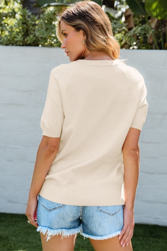 Women’s Dulce Flower Pattern Short Sleeve Knitted Top | Zarnesh