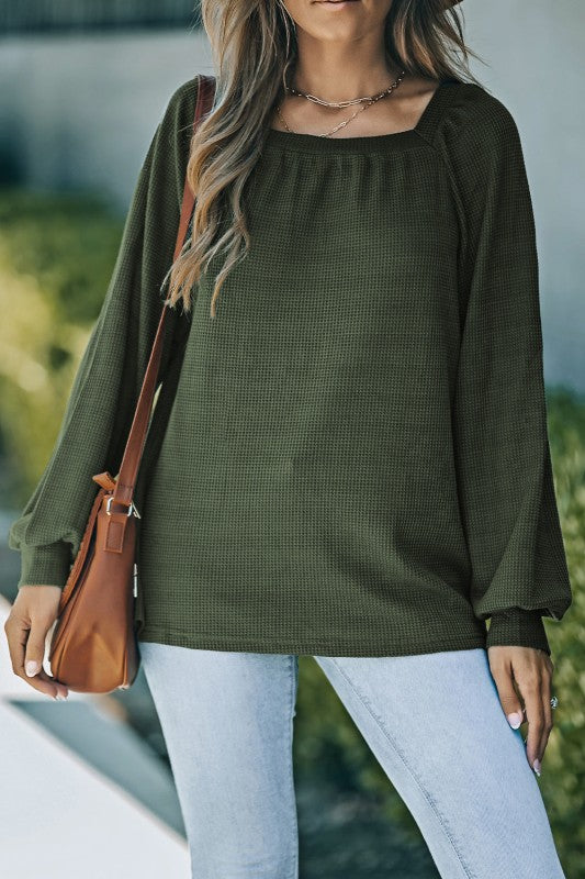 Women’s Hallie Square Neck Puff Sleeve Waffle Knit Top | Zarnesh