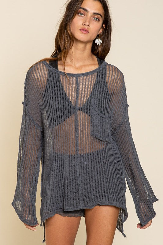 Loose Fit See-through Boat Neck Sweater zarnesh.com