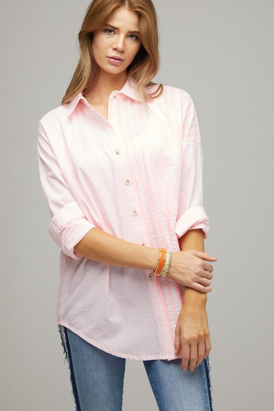 Women Stripe Button Down Long Sleeve Shirt | Zarnesh