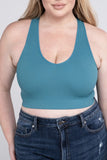 Women Plus Solid Color Ribbed Cropped Racerback Tank Top Zarnesh