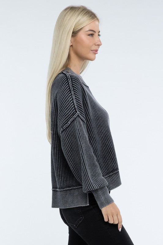 Women’s Washed Side Slit Oversized Cropped Sweater | Zarnesh