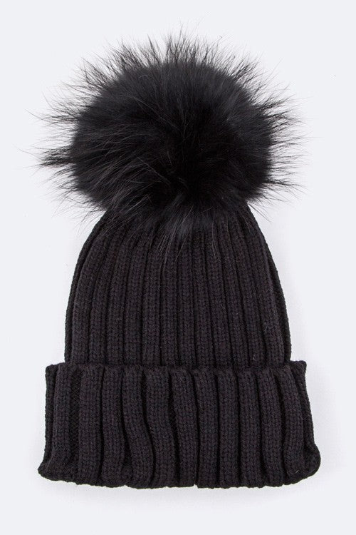 Women Raccoon Fur PomPom Beanie | Zarnesh