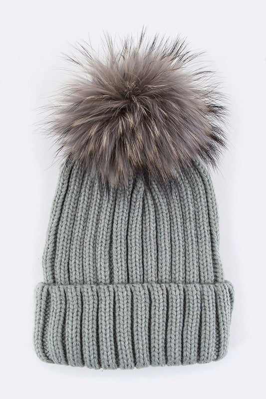 Women Raccoon Fur PomPom Beanie | Zarnesh