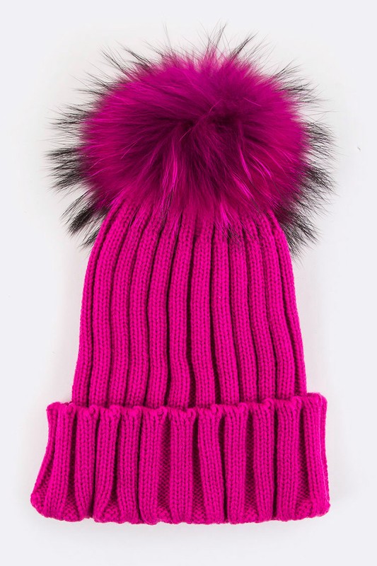 Women Raccoon Fur PomPom Beanie | Zarnesh