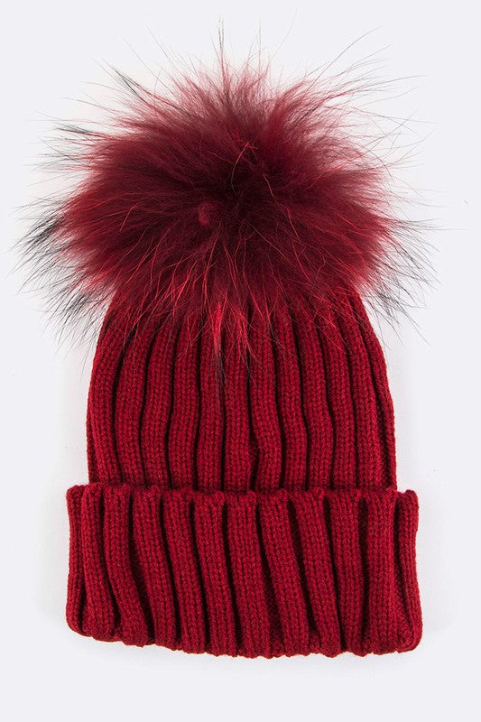 Women Raccoon Fur PomPom Beanie | Zarnesh