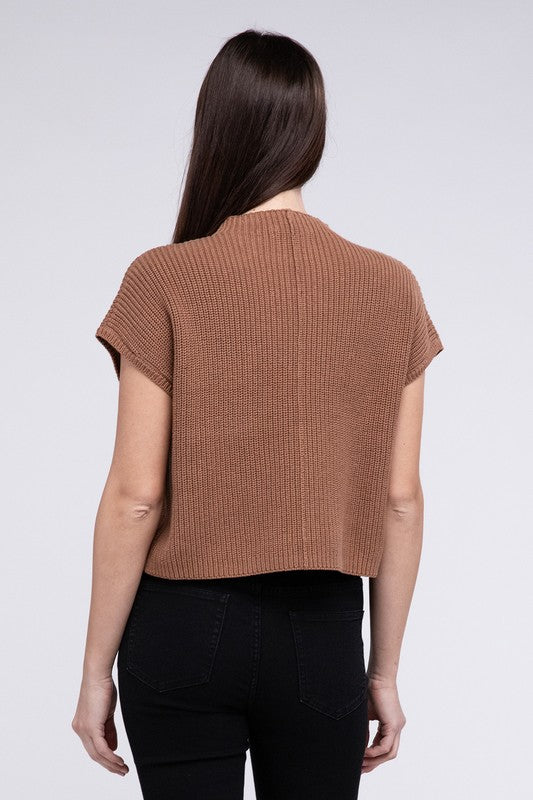 Women Mock Neck Short Sleeve Cropped Sweater | Zarnesh