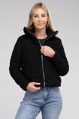 Women High Collar Corduroy Zip-Up Jacket | Zarnesh